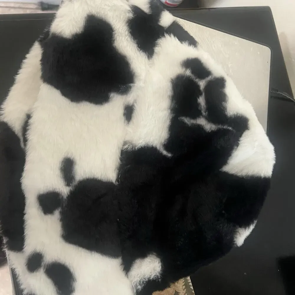 Faux Fur Cow Print Bucket Hat Black NWOT Boutique Western Coastal Cowgirl